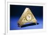 A Triangular Brass Table Clock with Engraved Floral Decoration-Dagobert Peche-Framed Giclee Print