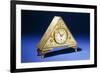 A Triangular Brass Table Clock with Engraved Floral Decoration-Dagobert Peche-Framed Giclee Print