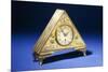 A Triangular Brass Table Clock with Engraved Floral Decoration-Dagobert Peche-Mounted Giclee Print