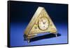 A Triangular Brass Table Clock with Engraved Floral Decoration-Dagobert Peche-Framed Stretched Canvas