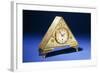 A Triangular Brass Table Clock with Engraved Floral Decoration-Dagobert Peche-Framed Giclee Print