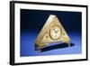 A Triangular Brass Table Clock with Engraved Floral Decoration-Dagobert Peche-Framed Giclee Print