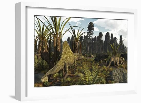 A Triassic Scene with the Sailback Arizonasaurus and Some Dicynodonts-Stocktrek Images-Framed Art Print