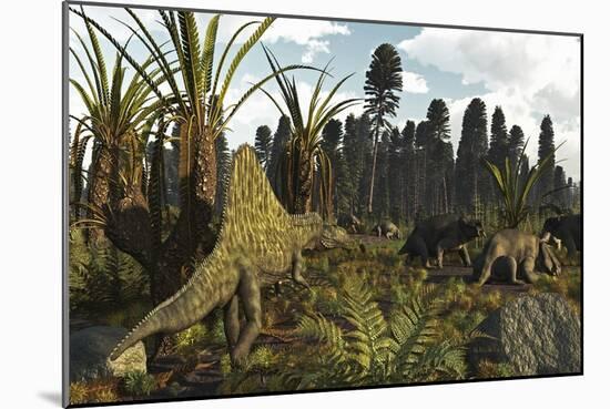 A Triassic Scene with the Sailback Arizonasaurus and Some Dicynodonts-Stocktrek Images-Mounted Art Print