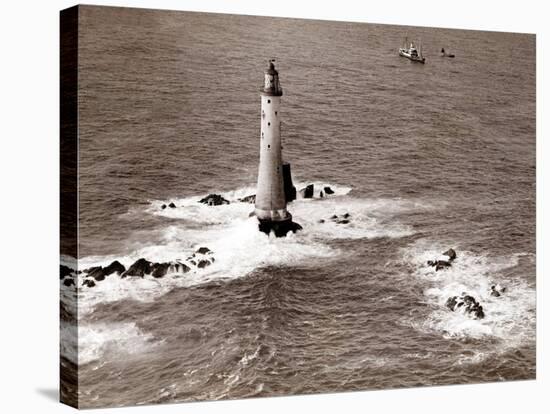 A Trinity House Steamer Waits off the Eddystone Lighthouse to Deliver Christmas Supplies, 1938-null-Stretched Canvas