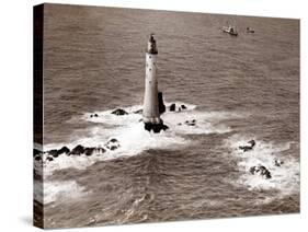 A Trinity House Steamer Waits off the Eddystone Lighthouse to Deliver Christmas Supplies, 1938-null-Stretched Canvas