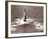 A Trinity House Steamer Waits off the Eddystone Lighthouse to Deliver Christmas Supplies, 1938-null-Framed Photographic Print