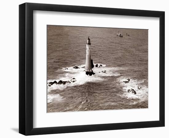 A Trinity House Steamer Waits off the Eddystone Lighthouse to Deliver Christmas Supplies, 1938-null-Framed Photographic Print