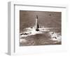 A Trinity House Steamer Waits off the Eddystone Lighthouse to Deliver Christmas Supplies, 1938-null-Framed Photographic Print