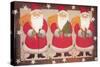 A Trio of Santa’s Bordered with Stars and Brown-Beverly Johnston-Stretched Canvas