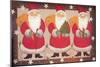 A Trio of Santa’s Bordered with Stars and Brown-Beverly Johnston-Mounted Giclee Print