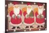 A Trio of Santa’s Bordered with Stars and Brown-Beverly Johnston-Mounted Giclee Print