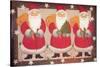A Trio of Santa’s Bordered with Stars and Brown-Beverly Johnston-Stretched Canvas