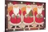 A Trio of Santa’s Bordered with Stars and Brown-Beverly Johnston-Mounted Giclee Print