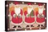 A Trio of Santa’s Bordered with Stars and Brown-Beverly Johnston-Stretched Canvas