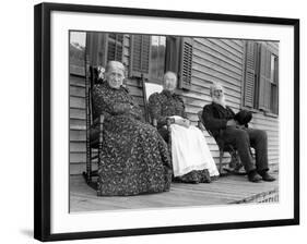 A Trio of Seniors on the Porch Watch the World Go By, Ca. 1900-null-Framed Photographic Print