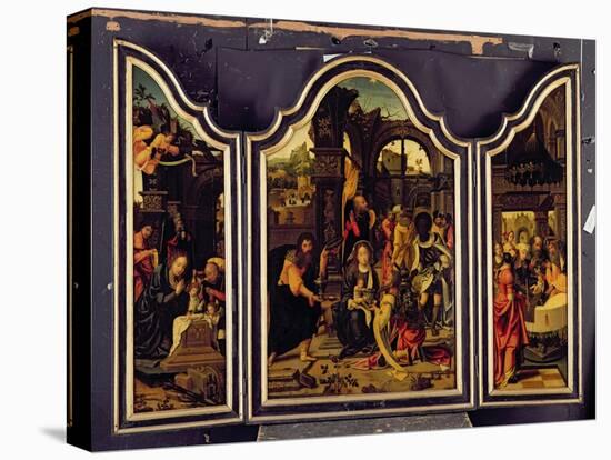 A Triptych: Adoration of the Magi; Nativity and Presentation in the Temple; Annunciation-Master of 1518-Stretched Canvas