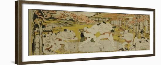 A Triptych of a Wrestling Bout at a Daimyo Mansion-Katsukawa Shunei-Framed Giclee Print