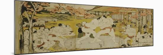 A Triptych of a Wrestling Bout at a Daimyo Mansion-Katsukawa Shunei-Mounted Giclee Print