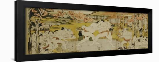 A Triptych of a Wrestling Bout at a Daimyo Mansion-Katsukawa Shunei-Framed Giclee Print