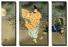 A Triptych of Fujiwara No Yasumasa Playing the Flute by Moonlight-Tsukioka Kinzaburo Yoshitoshi-Stretched Canvas