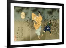 A Triptych of Fujiwara No Yasumasa Playing the Flute by Moonlight-Tsukioka Kinzaburo Yoshitoshi-Framed Giclee Print