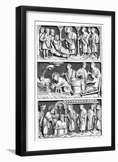 A Triptych of the Healing Work of St Remy, Bishop of Reims, 11th Century-null-Framed Giclee Print