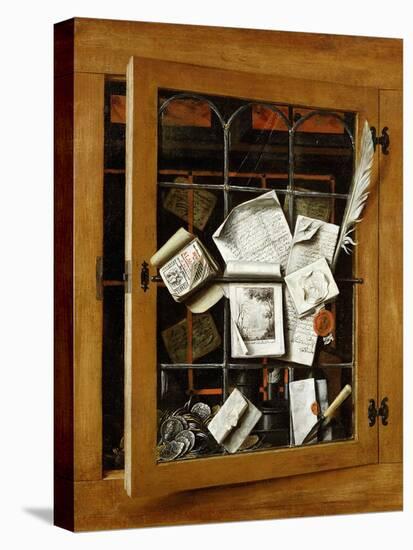 A Trompe l'oeil of an Open Glazed Cupboard Door, 1666-Cornelis Norbertus Gysbrechts-Stretched Canvas