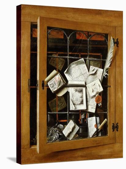 A Trompe l'oeil of an Open Glazed Cupboard Door, 1666-Cornelis Norbertus Gysbrechts-Stretched Canvas