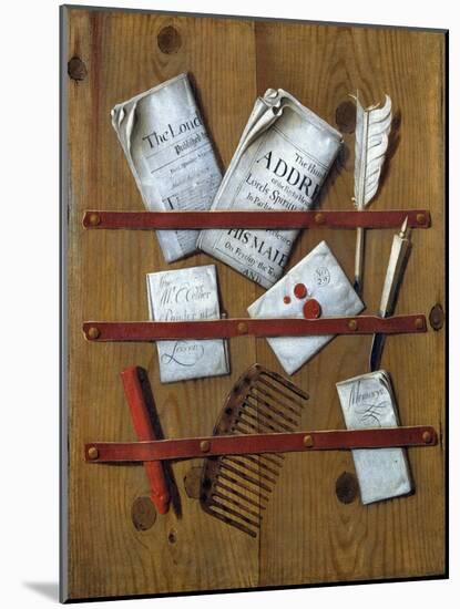 A Trompe L'Oeil of Newspapers, Letters and Writing Implements on a Wooden Board-Edward Collier-Mounted Giclee Print