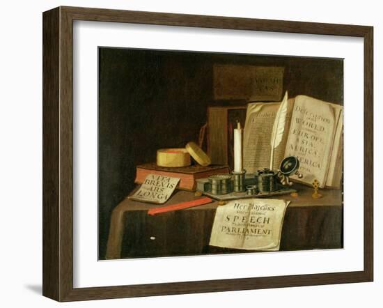 A Trompe L'Oeil with a Pewter Ink Stand, Books and Papers, 1702-Edwaert Collier-Framed Giclee Print