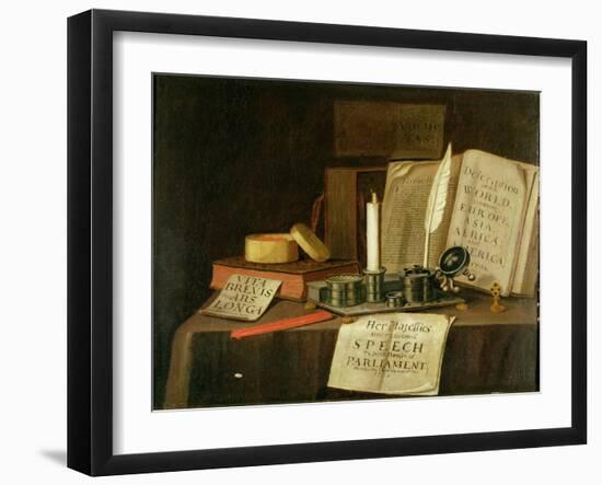 A Trompe L'Oeil with a Pewter Ink Stand, Books and Papers, 1702-Edwaert Collier-Framed Giclee Print