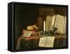 A Trompe L'Oeil with a Pewter Ink Stand, Books and Papers, 1702-Edwaert Collier-Framed Stretched Canvas