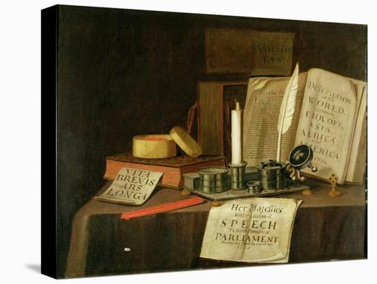 A Trompe L'Oeil with a Pewter Ink Stand, Books and Papers, 1702-Edwaert Collier-Stretched Canvas