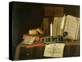 A Trompe L'Oeil with a Pewter Ink Stand, Books and Papers, 1702-Edwaert Collier-Stretched Canvas