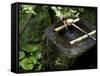 A Tsukubai With Bamboo Ladle in a Garden at Sanzenin Temple in Ohara, Kyoto, Japan-null-Framed Stretched Canvas