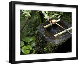 A Tsukubai With Bamboo Ladle in a Garden at Sanzenin Temple in Ohara, Kyoto, Japan-null-Framed Photographic Print