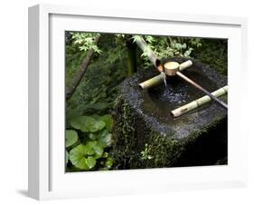 A Tsukubai With Bamboo Ladle in a Garden at Sanzenin Temple in Ohara, Kyoto, Japan-null-Framed Photographic Print