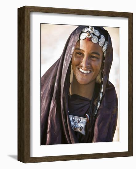 A Tuareg Woman with Attractive Silver Jewellery at Her Desert Home, North of Timbuktu, Mali-Nigel Pavitt-Framed Photographic Print