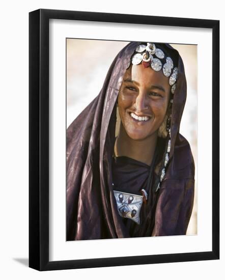 A Tuareg Woman with Attractive Silver Jewellery at Her Desert Home, North of Timbuktu, Mali-Nigel Pavitt-Framed Photographic Print