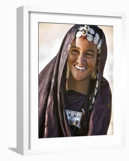 A Tuareg Woman with Attractive Silver Jewellery at Her Desert Home, North of Timbuktu, Mali-Nigel Pavitt-Framed Photographic Print
