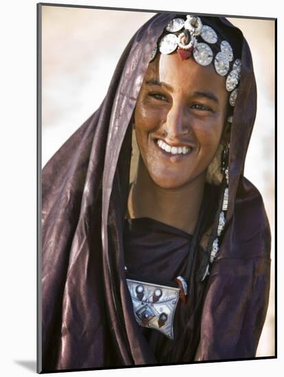 A Tuareg Woman with Attractive Silver Jewellery at Her Desert Home, North of Timbuktu, Mali-Nigel Pavitt-Mounted Photographic Print