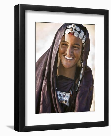 A Tuareg Woman with Attractive Silver Jewellery at Her Desert Home, North of Timbuktu, Mali-Nigel Pavitt-Framed Photographic Print