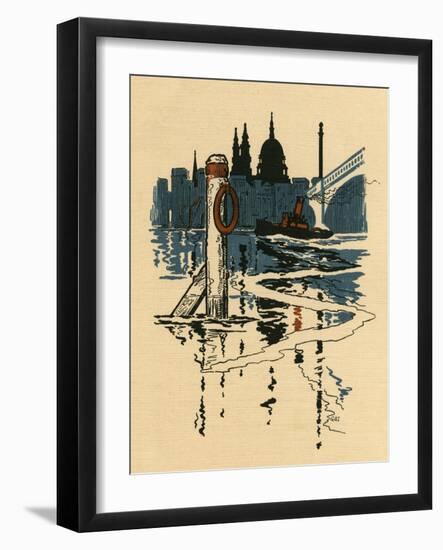 A Tug Boat Passes under Southwark Bridge, London-null-Framed Art Print