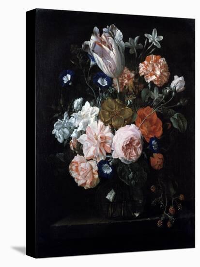 A Tulip, Carnations, and Morning Glory in a Glass Vase, 17th Century-Nicolaes van Veerendael-Stretched Canvas