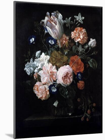 A Tulip, Carnations, and Morning Glory in a Glass Vase, 17th Century-Nicolaes van Veerendael-Mounted Giclee Print