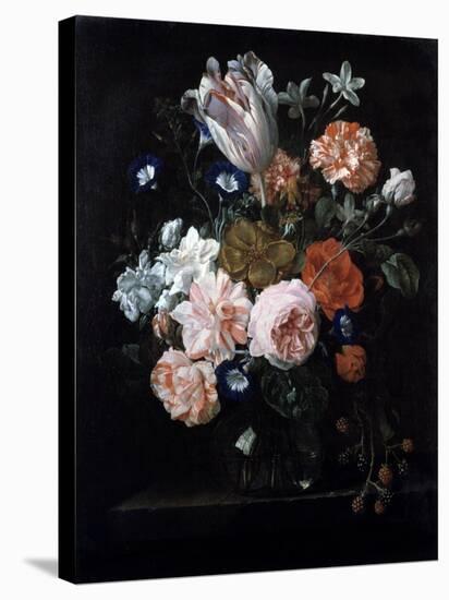 A Tulip, Carnations, and Morning Glory in a Glass Vase, 17th Century-Nicolaes van Veerendael-Stretched Canvas