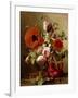 A Tulip, Roses, Poppies and other Flowers and a Beetle on a Ledge-Gronland Theude-Framed Giclee Print