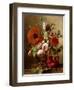 A Tulip, Roses, Poppies and other Flowers and a Beetle on a Ledge-Gronland Theude-Framed Premium Giclee Print