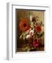 A Tulip, Roses, Poppies and other Flowers and a Beetle on a Ledge-Gronland Theude-Framed Premium Giclee Print